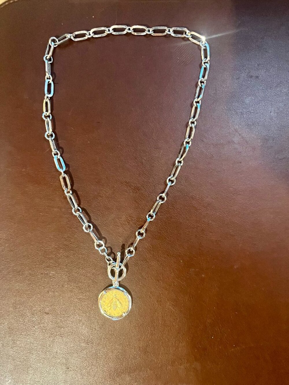 Ross-Simons Italian Bee Lira Coin Necklace Sterling Silver 20"
